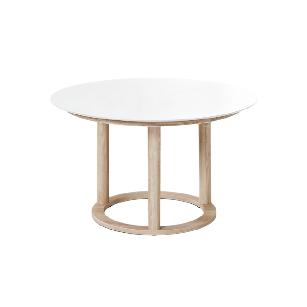 Ronde Eettafel met Wit Blad en Houten Onderstel"**