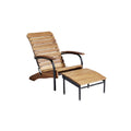 **Houten ligstoel met metalen frame en voetensteun.