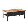** Moderne salontafel met houten blad en metalen onderstel, inclusief lades